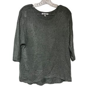 Lopez Gray quarter sleeve Womens large sweater‎ silver accent Waffle stich knit